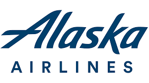Alaska Airlines logo with blue text on white background.